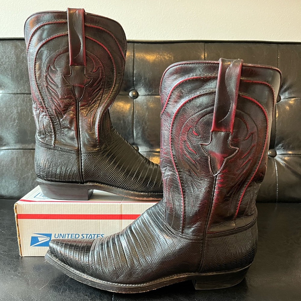Vintage Y2K Lucchese‎ Black Cherry Lizard Boots